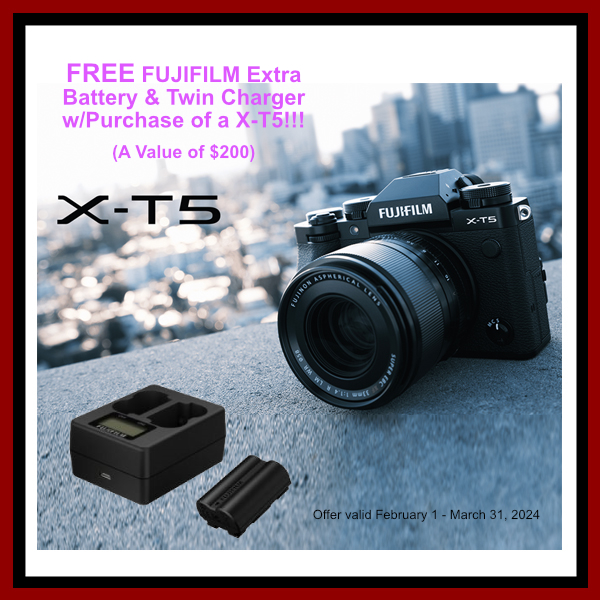 Fuji X-T5 Free Battery & Charger Promo Feb 1 – Mar 31, 2024